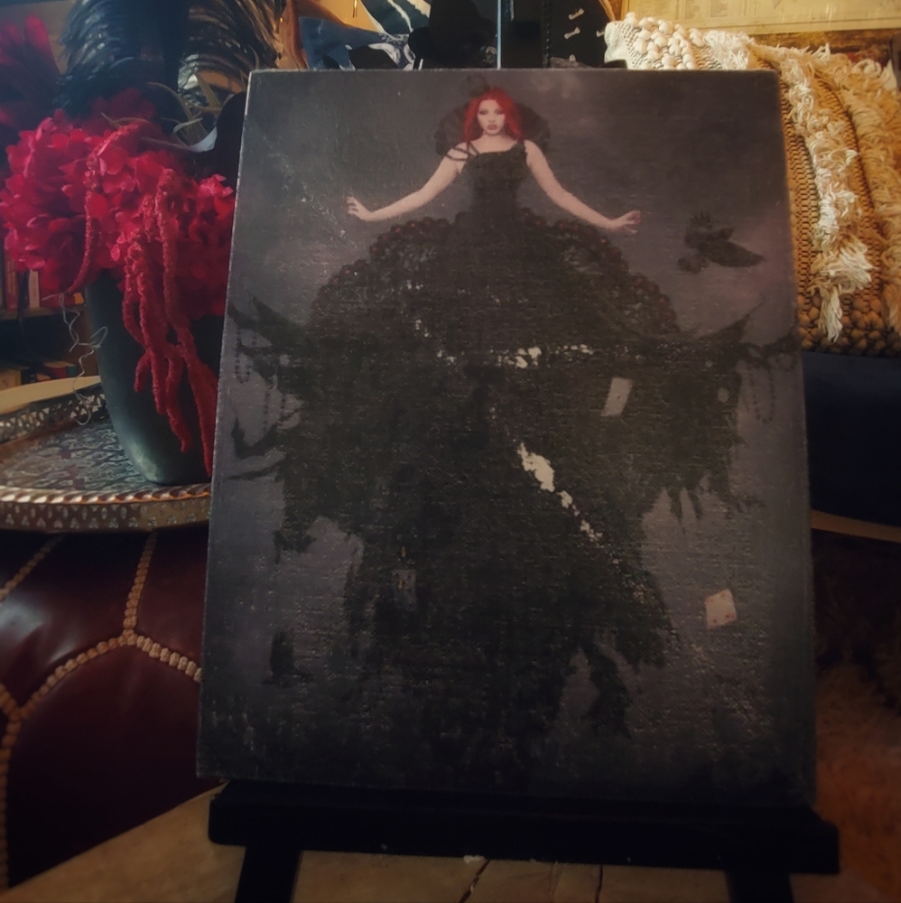 custom gothic art red witch 8x10 inches printed canvas with easel